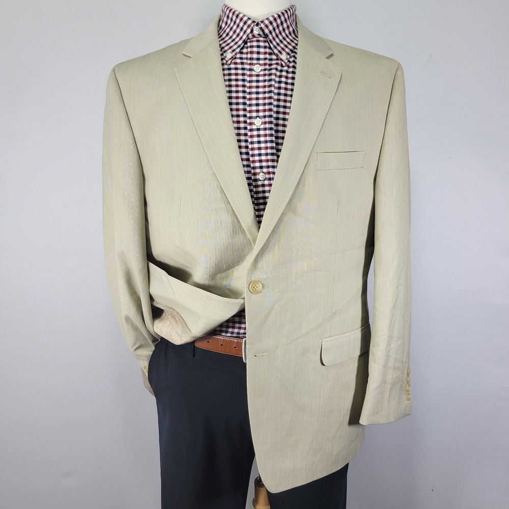 Chaps Men's Sport Coat Blazer Two Button Beige Polyester Rayon Blend 46R
